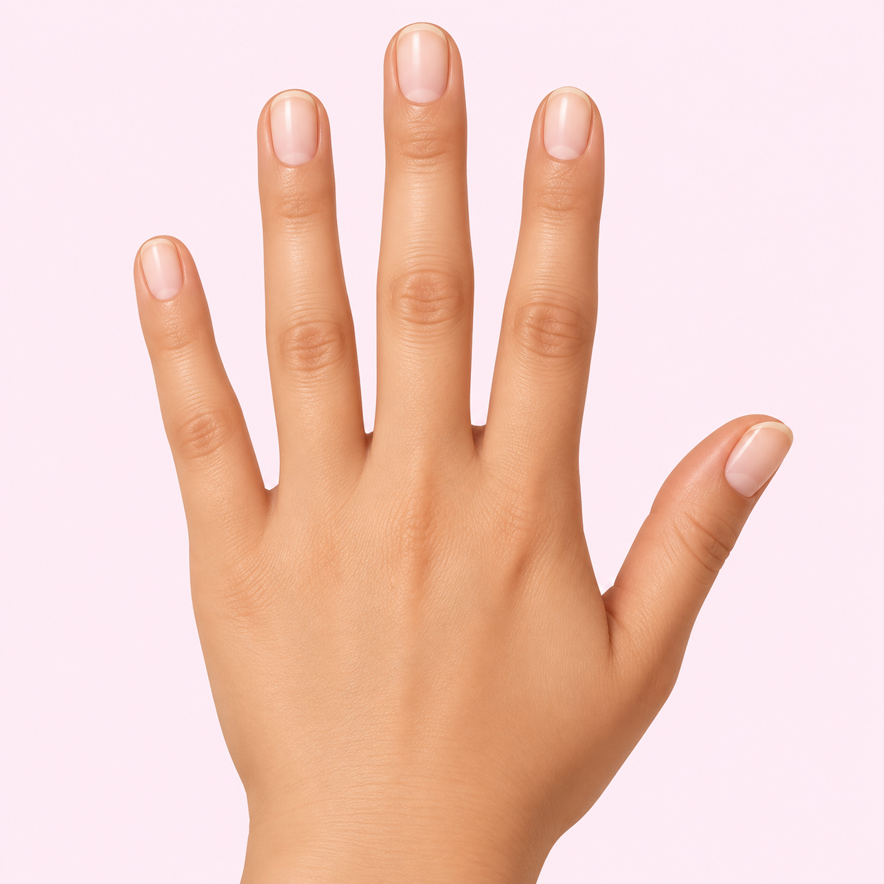 An open hand with five nails ready to paint